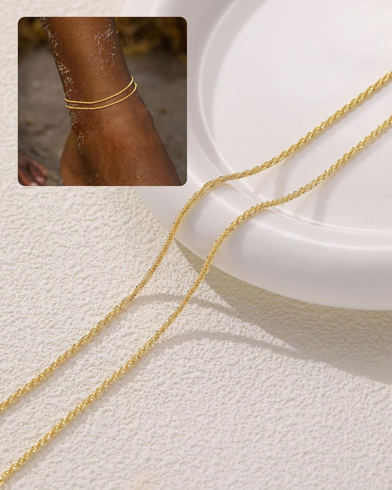 FUNEIA Gold Silver Ankle Bracelets for Women Waterproof 14K Gold Plated Anklets for Women Non Tarnish Dainty Layered Beaded Heart Anklet Set Summer Beach Foot Chain Jewelry Gifts Trendy Stuff - Image 2